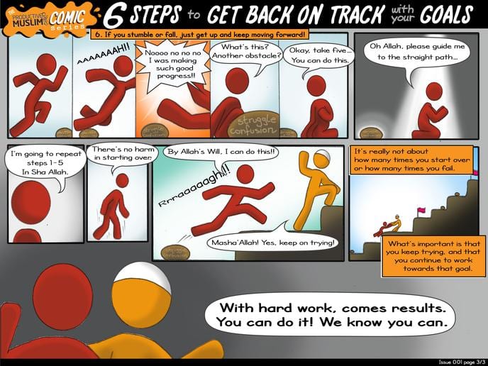 [The ProductiveMuslim Comic Series] 6 Steps to Get Back on Track With Your Goals | ProductiveMuslim